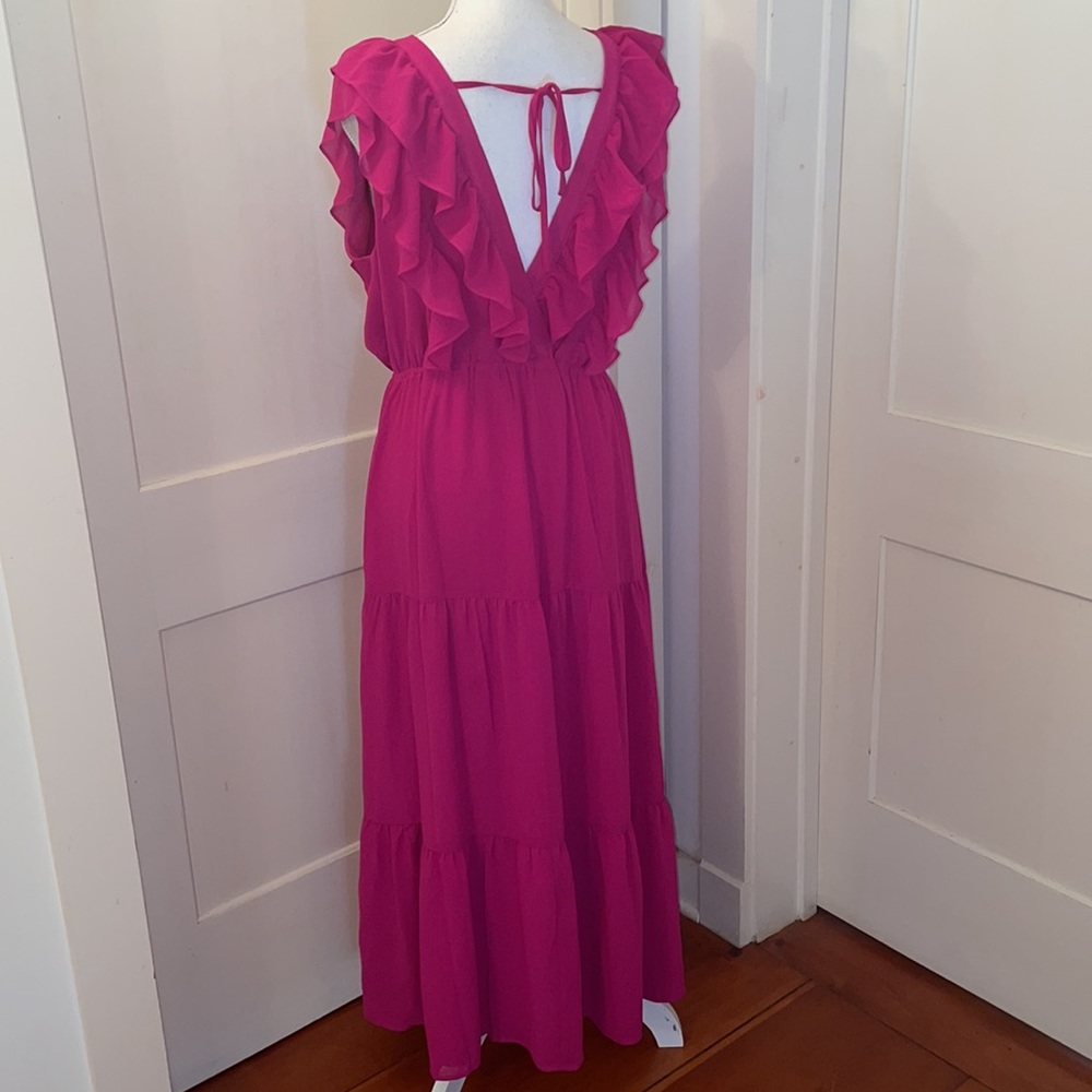 Wayf Magenta Ruffle Midi Dress - Picture 4 of 9